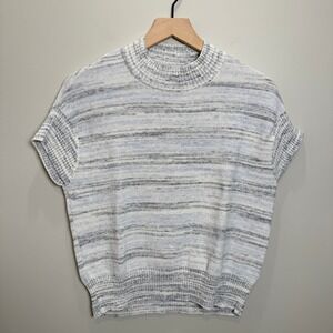 Haven Well Within XS Organic Cotton Blend Stretch High Neck Top Gray Blue White